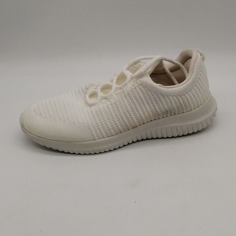 Riemot Womens Lace‎ Up Sneakers White Ribbed Fabric Round Toe Low Top 5